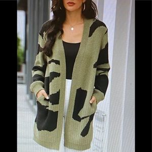 •Camo Green & Black Oversized Cardigan